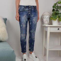 Jewelly Damen Stretch Jeans| Boyfriend Hose mit Blumen Muster| Flower Print Denim