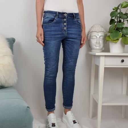 Jewelly Damen Stretch Jeans| Casual boyfriend Denim Hose| mit sichtbarer Knopfleiste