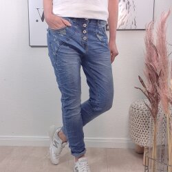 Boyfriend Stretch Jeans mit Bl&uuml;ten- M bis 4XL
