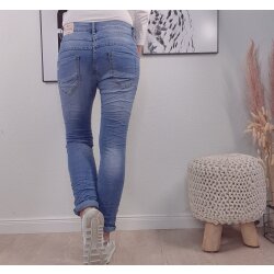 Jewelly Stretch Jeans| im Baggy Boyfriend Schnitt| Damen Hose mit dekorativer Knopfleiste| Perfekter Sitz XS Clean Denim