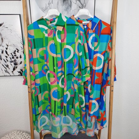 Grafisch gemusterte Long Bluse One Size