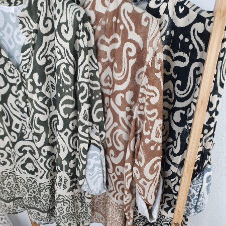 Gemusterte Tunika Bluse One Size