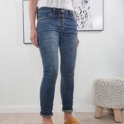 Jewelly Stretch Jeans| im Baggy Boyfriend Schnitt| Damen Hose mit dekorativer Knopfleiste| Perfekter Sitz XS Vintage Denim