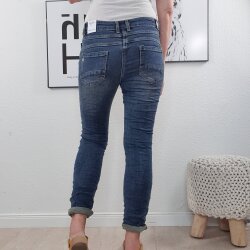 Jewelly Stretch Jeans| im Baggy Boyfriend Schnitt| Damen Hose mit dekorativer Knopfleiste| Perfekter Sitz XS Vintage Denim