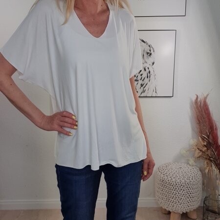 Viskose V-Neck Shirt- One Size (4Farben) Weiß