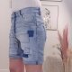 Flicken Denim Shorts mit extra langer Knopfleiste