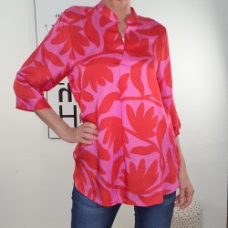 Satin Schlupf Bluse Flower-One Size