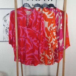 Satin Schlupf Bluse Flower-One Size