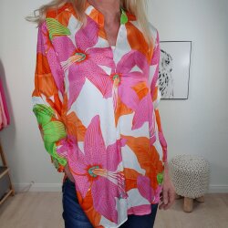 Satin Schlupf Bluse Hibiskus- One Size