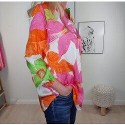 Satin Schlupf Bluse Hibiskus- One Size