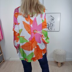 Satin Schlupf Bluse Hibiskus- One Size