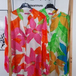 Satin Schlupf Bluse Hibiskus- One Size
