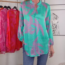 Satin Schlupf Bluse PINK LEAVES- One Size (5 Farben)