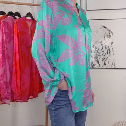 Satin Schlupf Bluse PINK LEAVES- One Size (5 Farben)