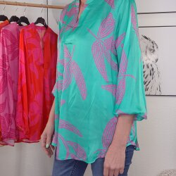 Satin Schlupf Bluse PINK LEAVES- One Size (5 Farben)
