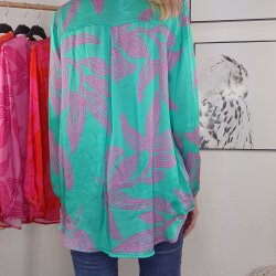 Satin Schlupf Bluse PINK LEAVES- One Size (5 Farben)