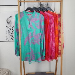 Satin Schlupf Bluse PINK LEAVES- One Size (5 Farben)