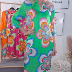 Schlupf Kleid Retro Flower mit Taschen- One Size