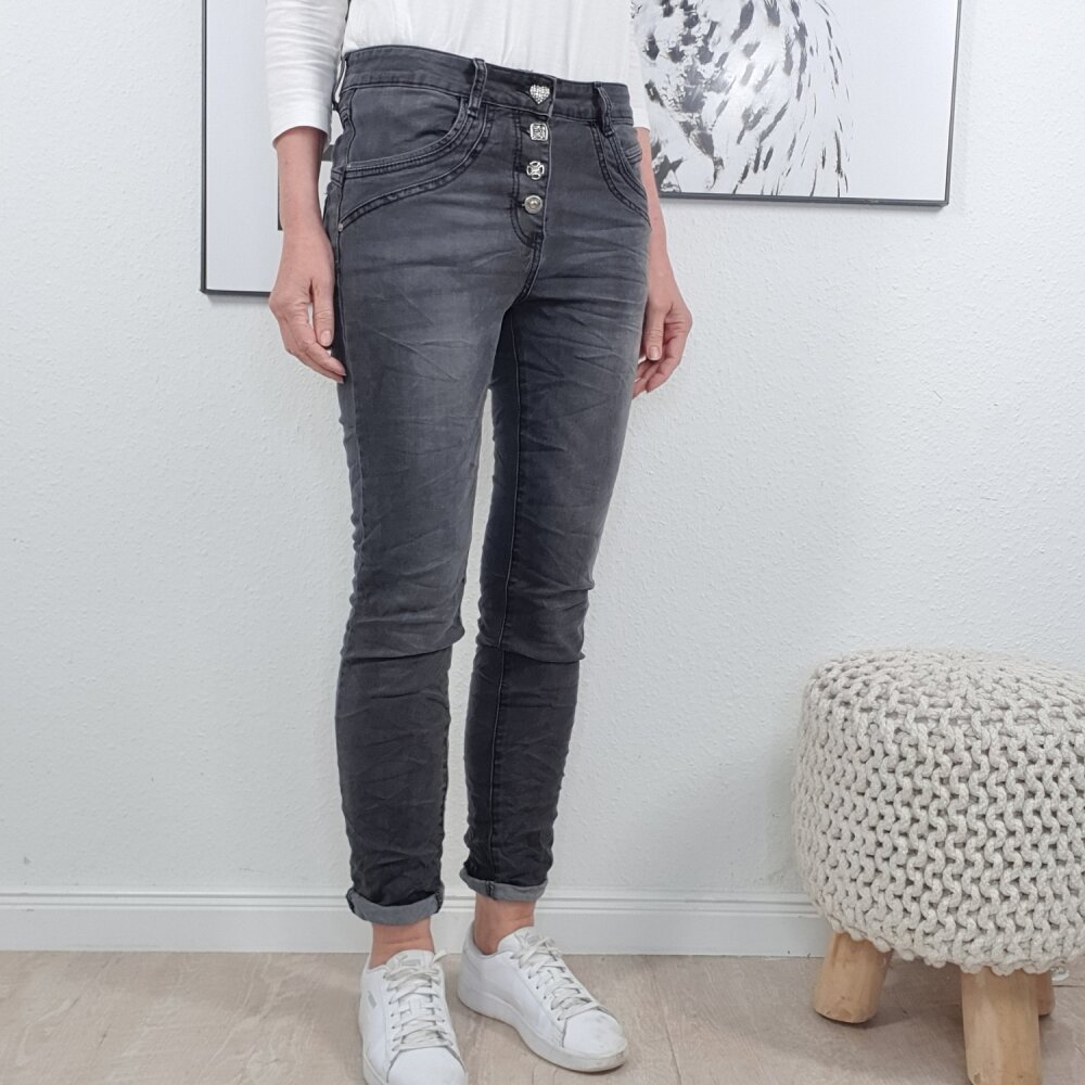 Jeans| Damen Hose Stretch mit Karostar Schmuckk Boyfriend dekorativen