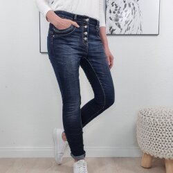Stretch Jeans mit Schmuck Kn&ouml;pfen  Dark Blue M
