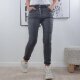 Karostar Damen Stretch Jeans| Boyfriend Hose mit dekorativen Schmuckknöpfen| Mid Rise 5 Pocket Denim Hose Grau L