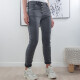 Karostar Damen Stretch Jeans| Boyfriend Hose mit dekorativen Schmuckknöpfen| Mid Rise 5 Pocket Denim Hose Grau L