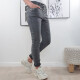 Karostar Damen Stretch Jeans| Boyfriend Hose mit dekorativen Schmuckknöpfen| Mid Rise 5 Pocket Denim Hose Grau L
