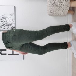 Karostar Damen Stretch Jeans| Boyfriend Hose mit dekorativen Schmuckknöpfen| Mid Rise 5 Pocket Denim Hose Khaki L