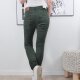 Karostar Damen Stretch Jeans| Boyfriend Hose mit dekorativen Schmuckknöpfen| Mid Rise 5 Pocket Denim Hose Khaki L