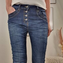 Jewelly Jeans mit Schmuck Kn&ouml;pfen Dark Denim L