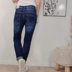 Boyfriend Jeans mit Glitzer Schmuck Knöpfen Dark Denim Washed  XS