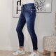 Boyfriend Jeans mit Glitzer Schmuck Knöpfen Dark Denim Washed  XS