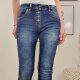 Boyfriend Jeans mit Glitzer Schmuck Knöpfen Dark Denim Washed  XS