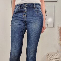 Strtch Jeans mit Knopfleiste aus Glitzer Kn&ouml;pfen