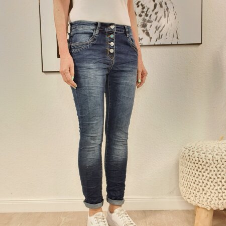 Jewelly Denim Jeans mit Schmuck Knöpfen L