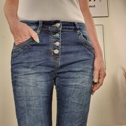 Jewelly Denim Jeans mit Schmuck Knöpfen L