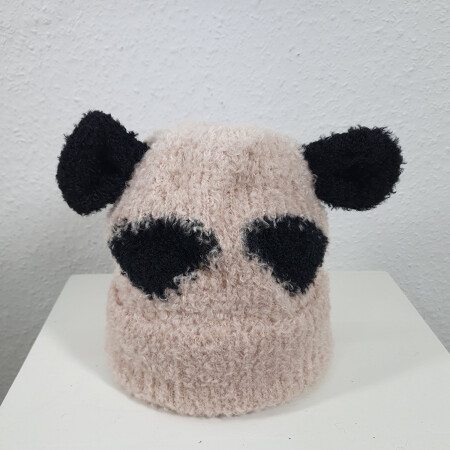 Strickmütze PANDA mit Öhrchen Beige