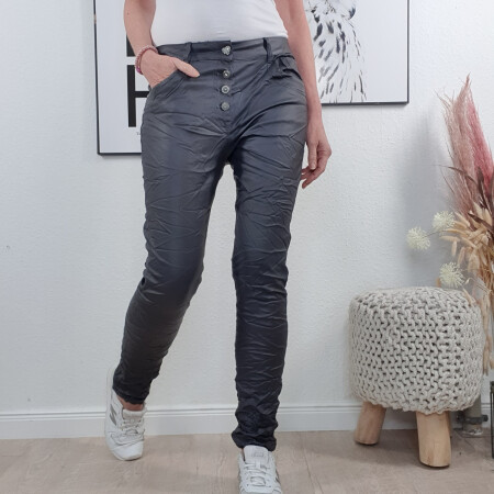 Graue Fake Leather Jeans große Größen L