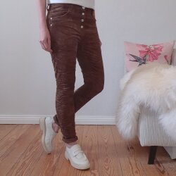 Jewelly Damen Stretch Cord Jeans| Mid Rise Hose mit dekorativer Knopfleiste| Boyfriend Fit