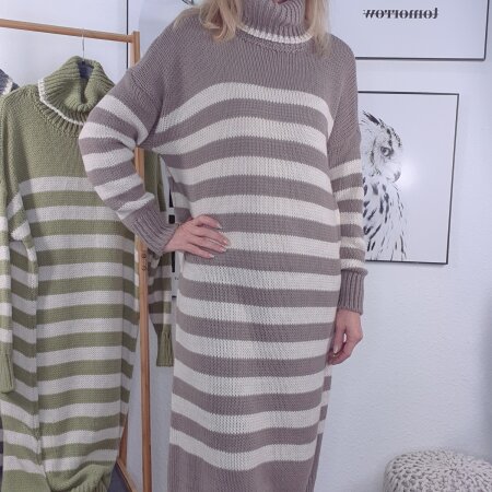 Ringel Strick Kleid mit Rollkragen- One Size