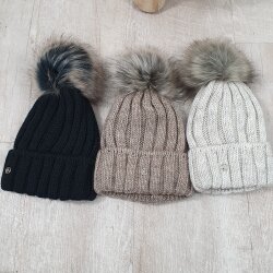 Rippstrick Bommel M&uuml;tze mit Innenfleece