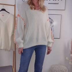 V-Neck Pulli mit Neon Naht- One Size