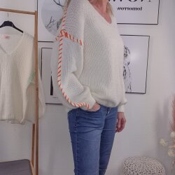 V-Neck Pulli mit Neon Naht- One Size