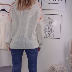 V-Neck Pulli mit Neon Naht- One Size