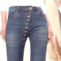 Jeans mit langer Schmuck Knopfleiste Dark Denim L