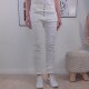 Karostar Damen Stretch Jeans| Boyfriend Hose mit dekorativen Schmuckkn&ouml;pfen| Mid Rise 5 Pocket Denim Hose Wei&szlig; 4XL