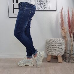 Sweat Denim Jeans mit Glitzerkn&ouml;pfen