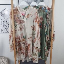 Lange Tunika Bluse FLOWER BED- One Size (3 Farben)