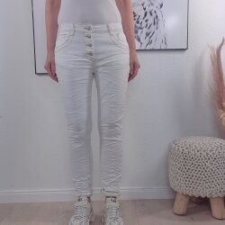 Jewelly Stretch Jeans| im Baggy Boyfriend Schnitt| Damen Hose mit dekorativer Knopfleiste| Perfekter Sitz L Wollwei&szlig;