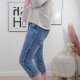 Karostar Damen Baggy Denim Stretch-Bermuda Kurze Denim Jeans Hose Boyfriend |Pailletten und Knopfleiste|7/8 Capri Denim Blue XXL